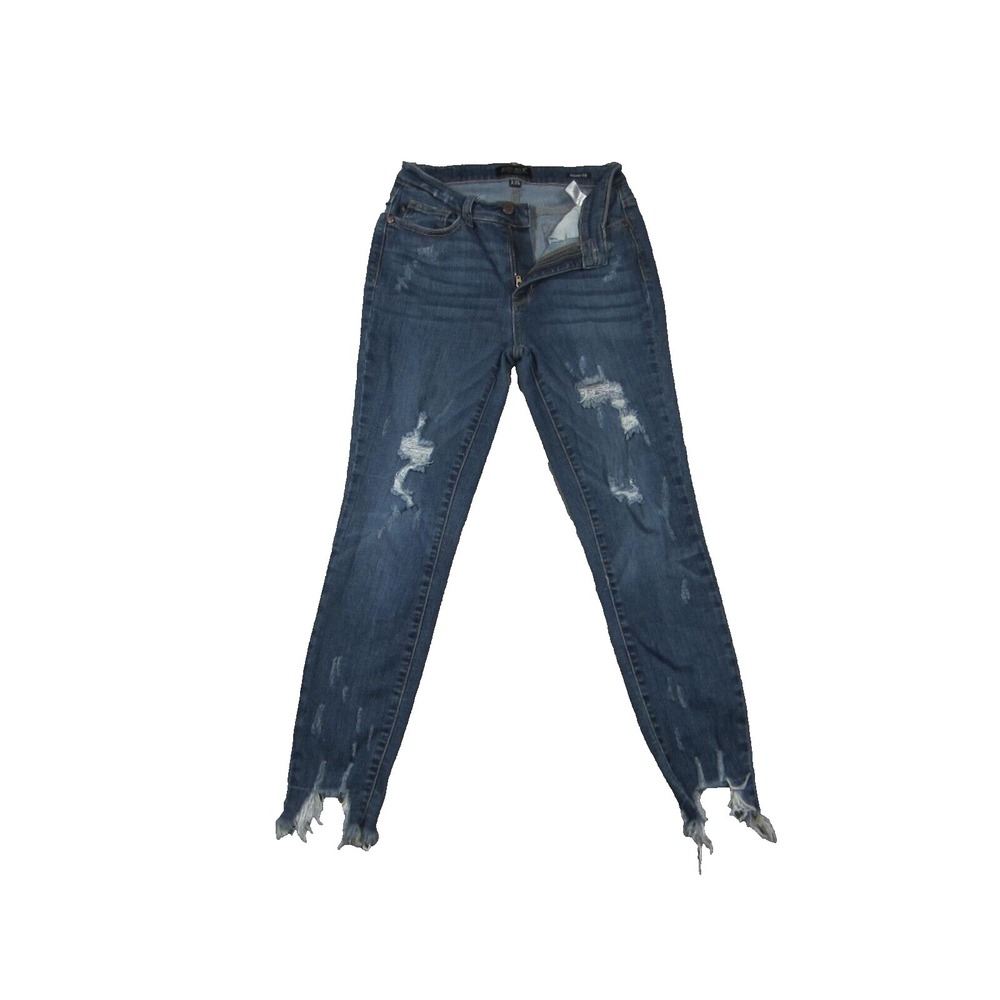 Judy Blue Skinny Jeans Womens 3/26 Blue Distressed Mid Rise Raw Hem Stretch‎